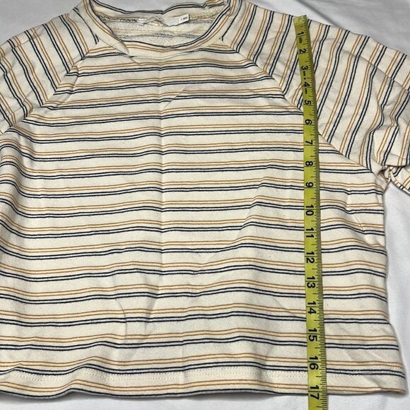 Lush Women’s Mustard Navy Striped Balloon Sleeve Sweatshirt Size Small - Picture 6 of 9